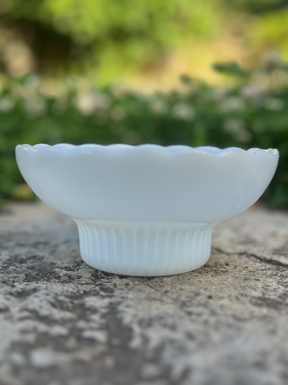 Vintage E.O. Brody Co. White Milk Glass Pedestal Bowl Scallop Edge Compote Dish